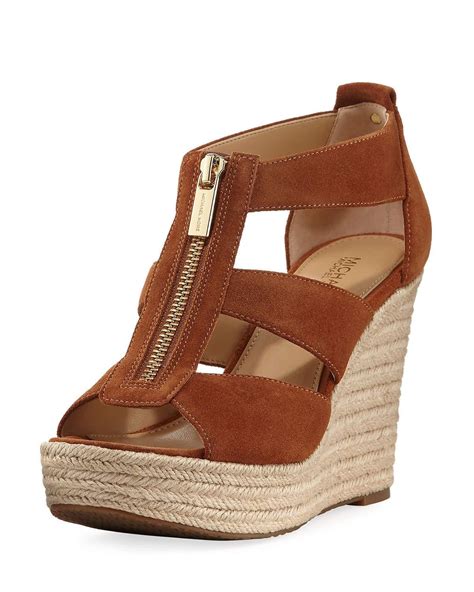 michael kors warren leather wedge sandal|Michael Kors suede wedge sandals.